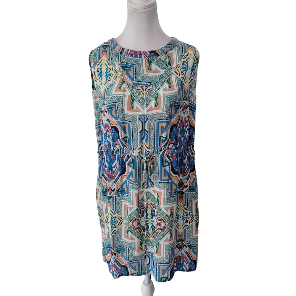 Alberto Makali Size L Geometric Print‎ Sleeveless Dress Keyhole Back Boho
